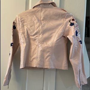 NWOT Pleather Jacket w/ Embroidered Sleeves. Girl’s size 12